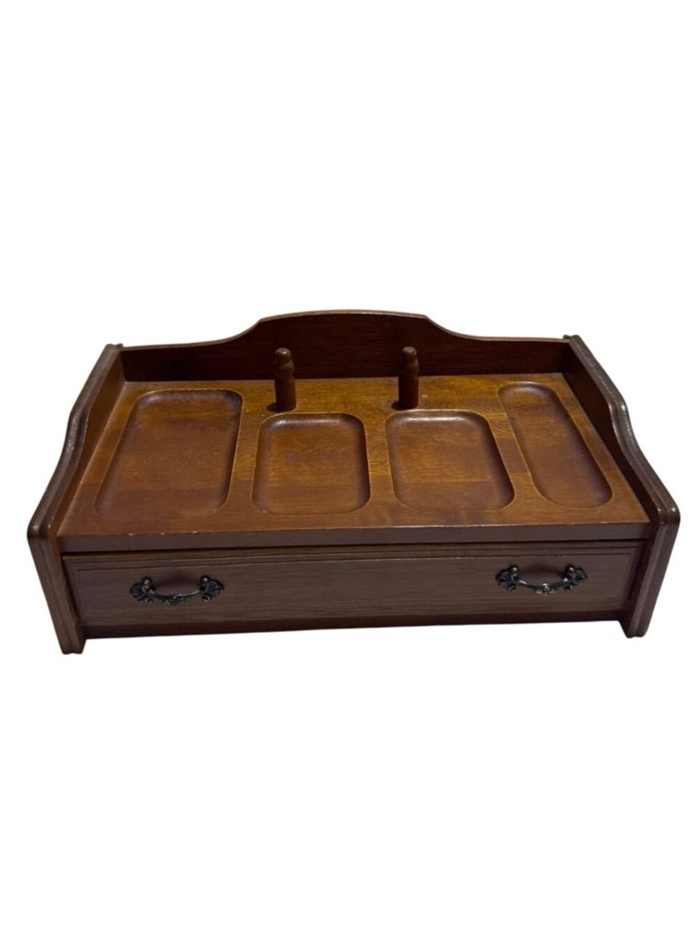 Vintage 70s Mens Valet Jewelry Dresser Box with Velvet Lined Drawer Organization